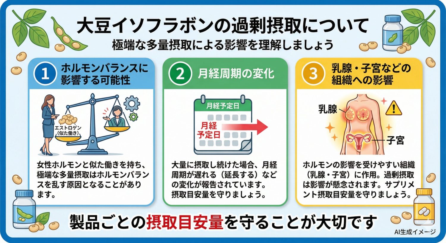 大豆イソフラボンを過剰摂取すると現れる症状