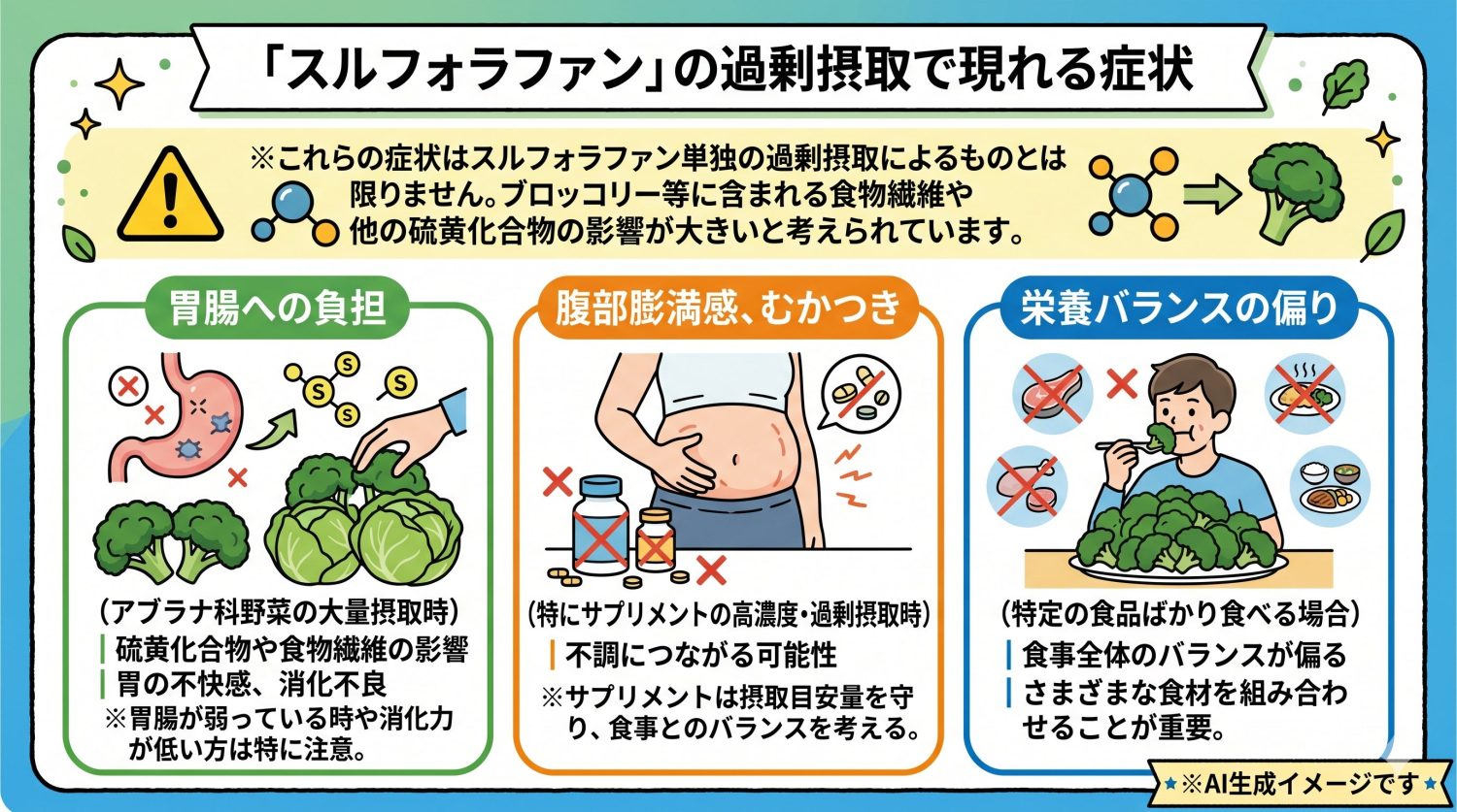 スルフォラファンを過剰摂取すると現れる症状