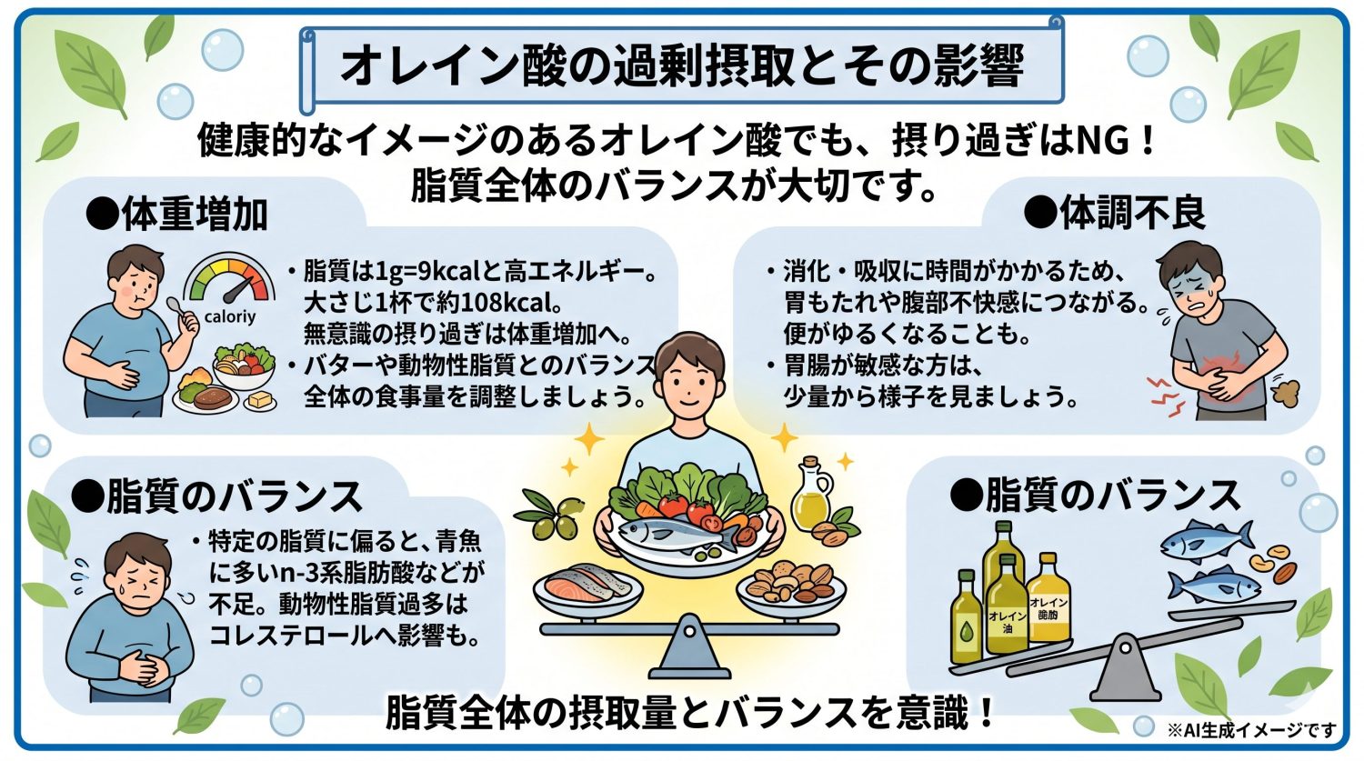 オレイン酸を過剰摂取すると現れる症状