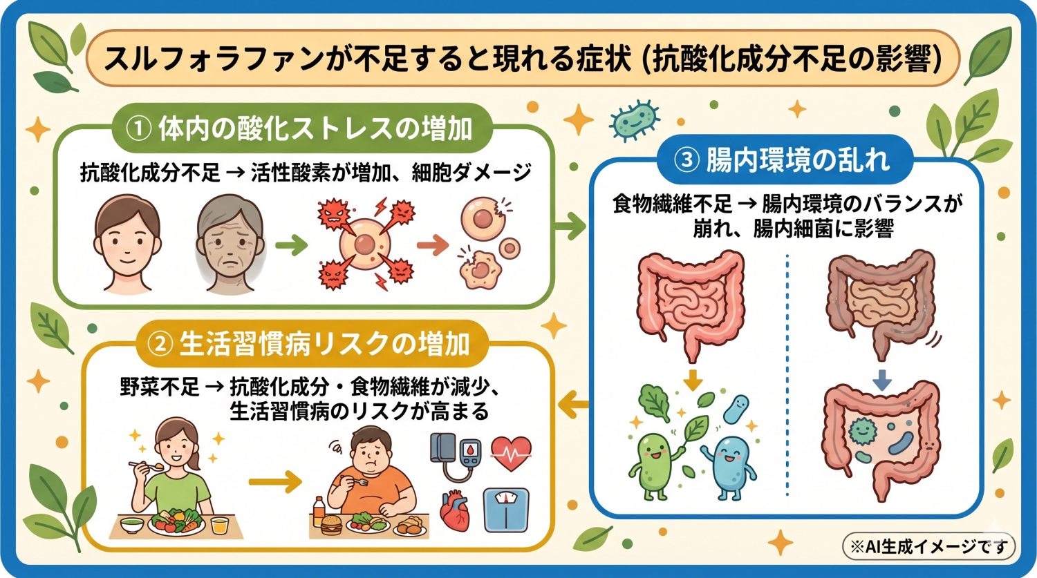 スルフォラファンが不足すると現れる症状