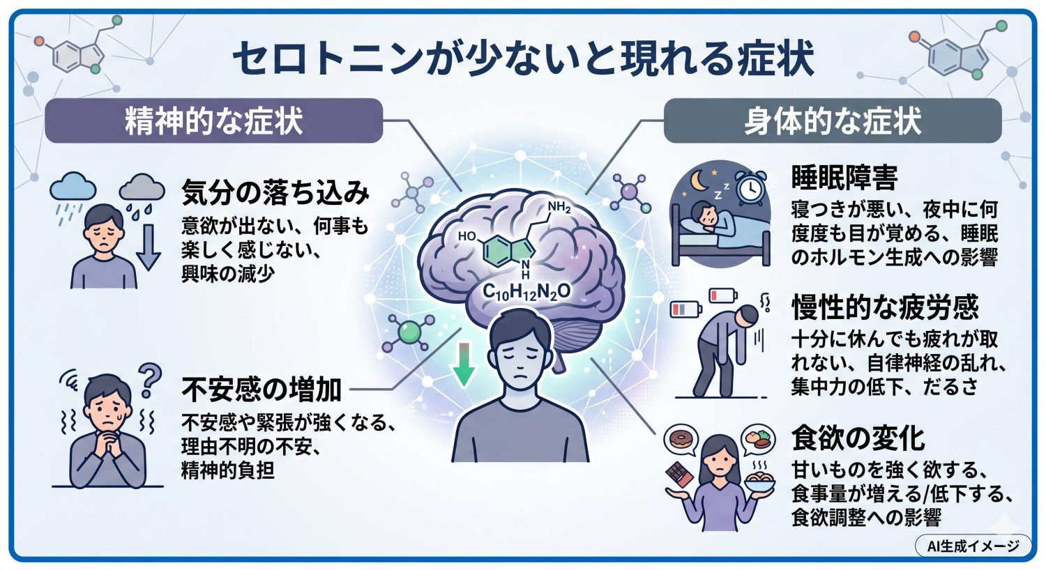 セロトニンが少ないと現れる症状