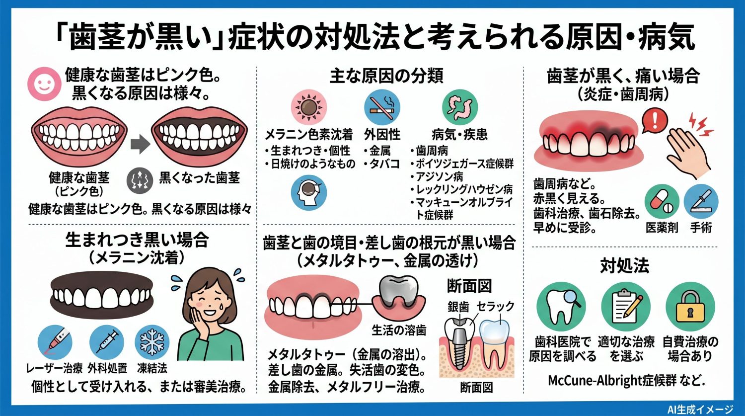 「歯茎が黒い」症状の対処法と考えられる原因･病気