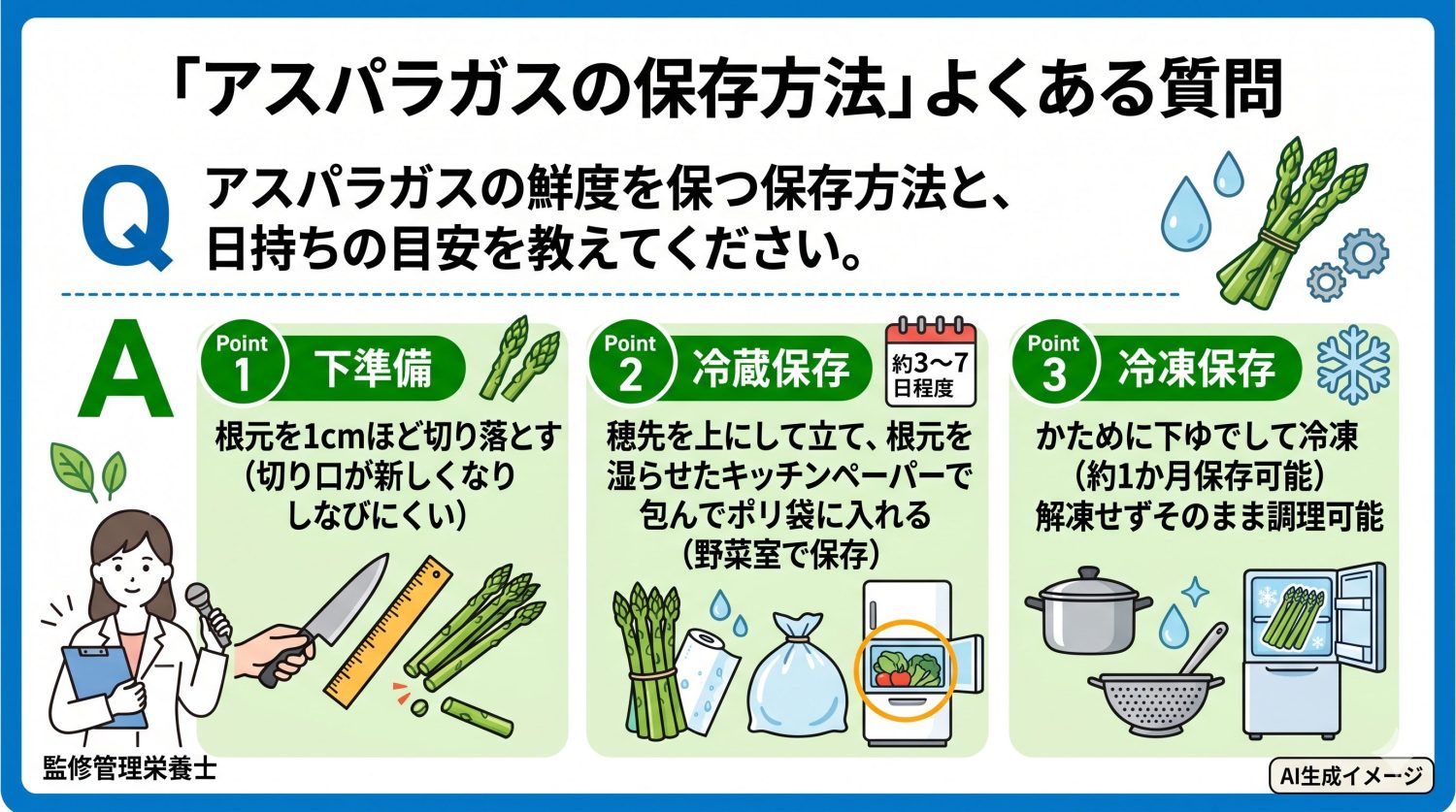 「アスパラガスの保存方法」についてよくある質問