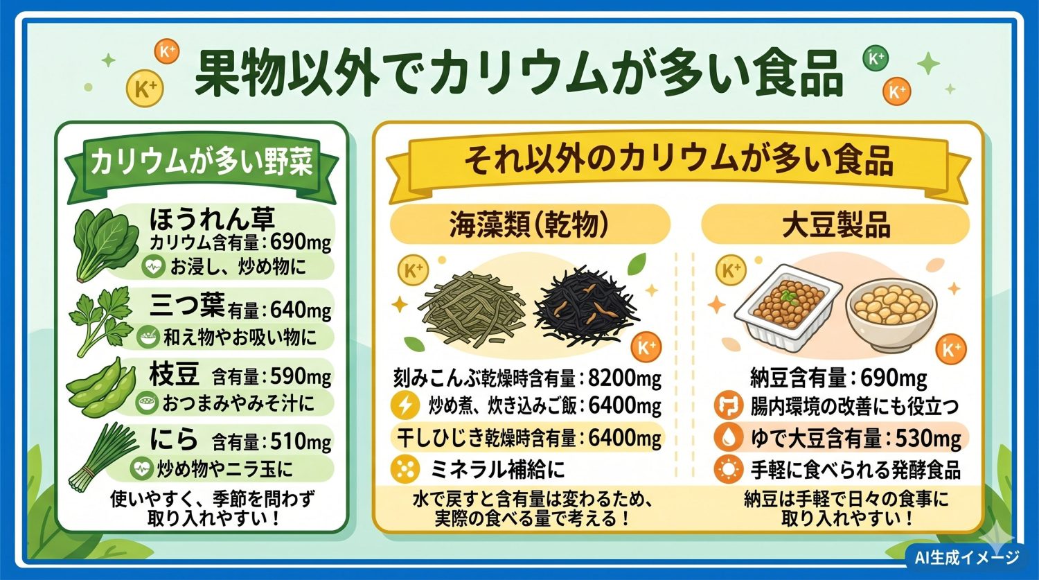 果物以外でカリウムが多い食品