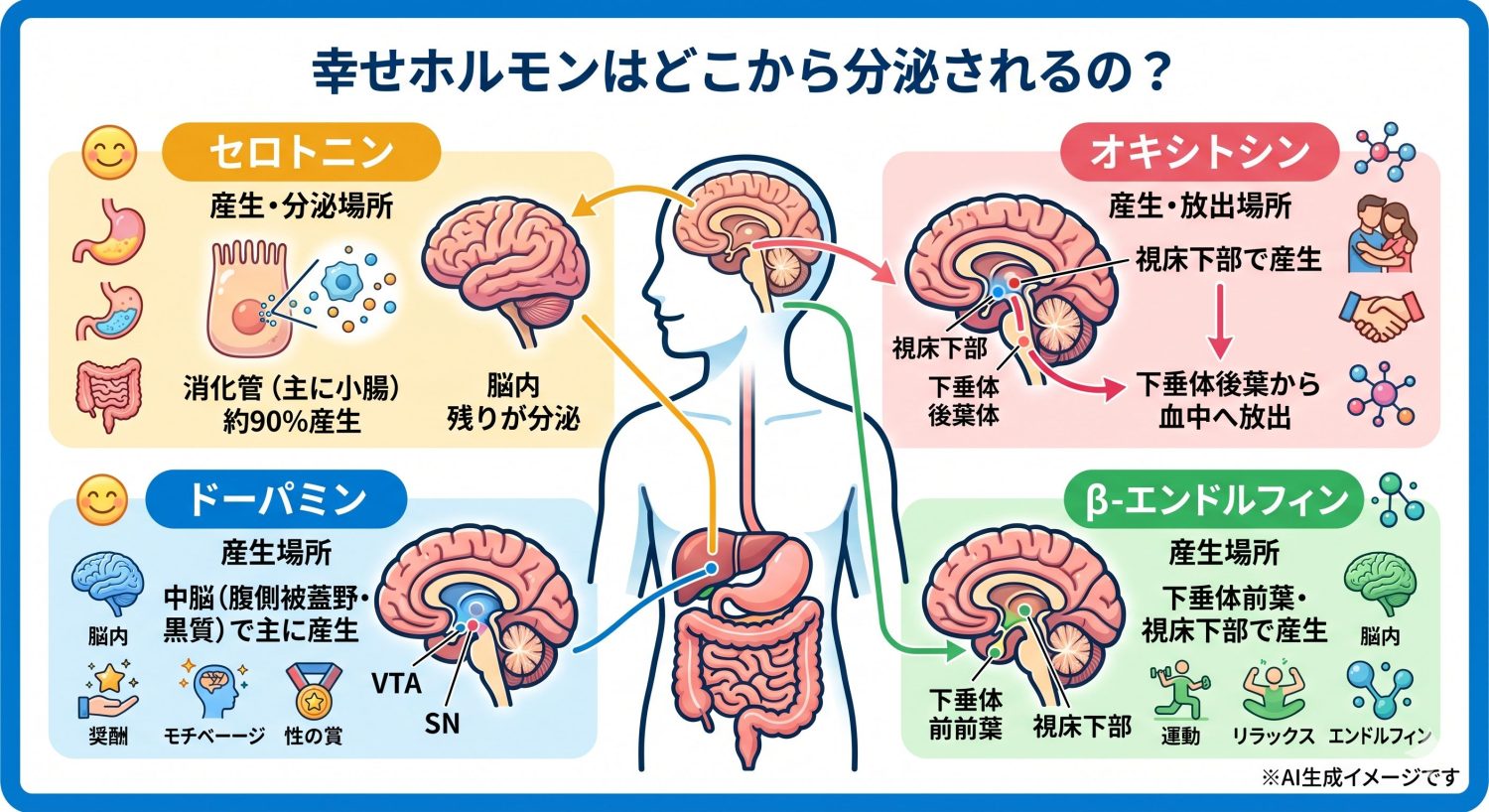 幸せホルモンはどこから分泌されるの?
