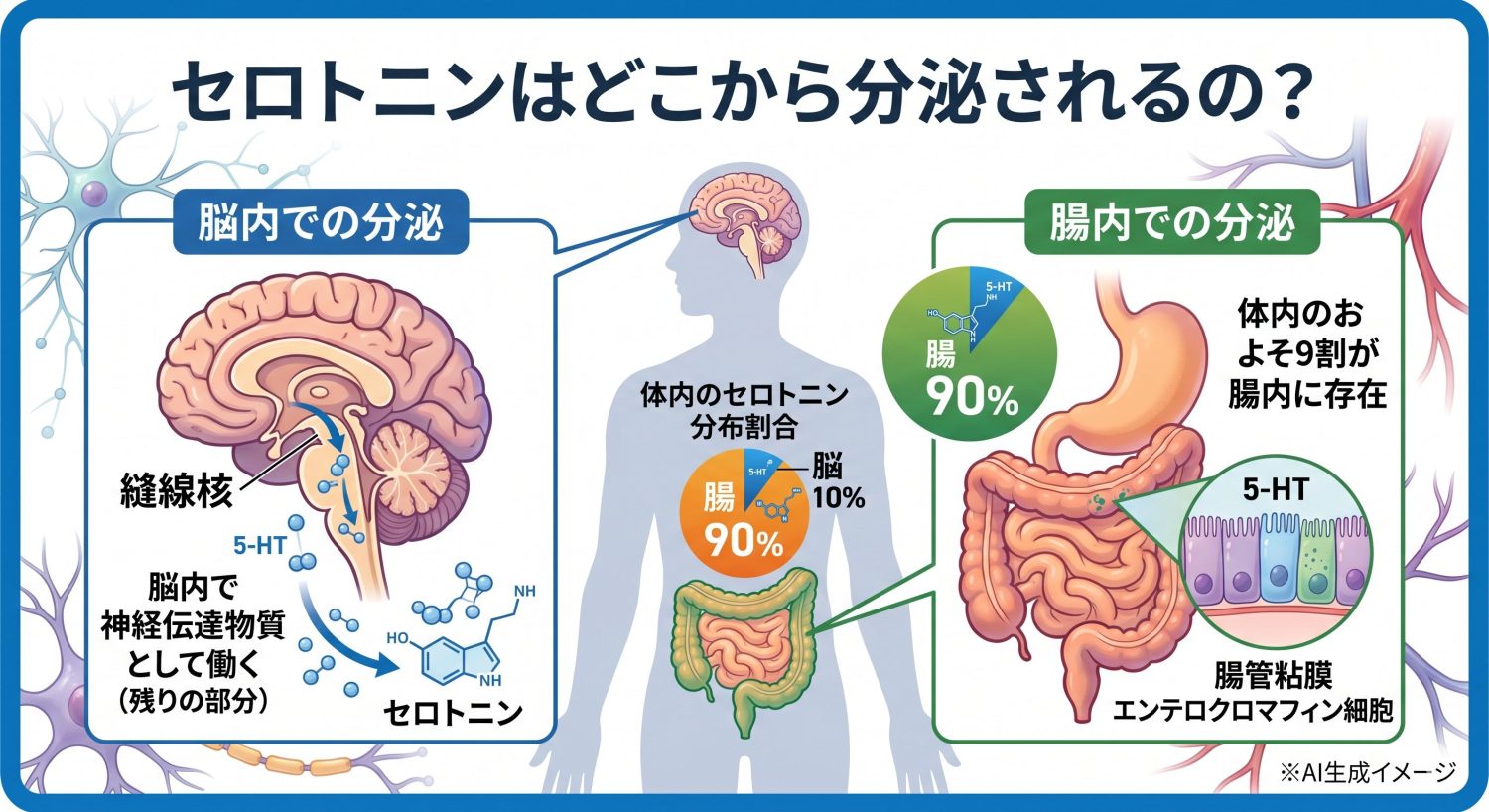 セロトニンはどこから分泌されるの？