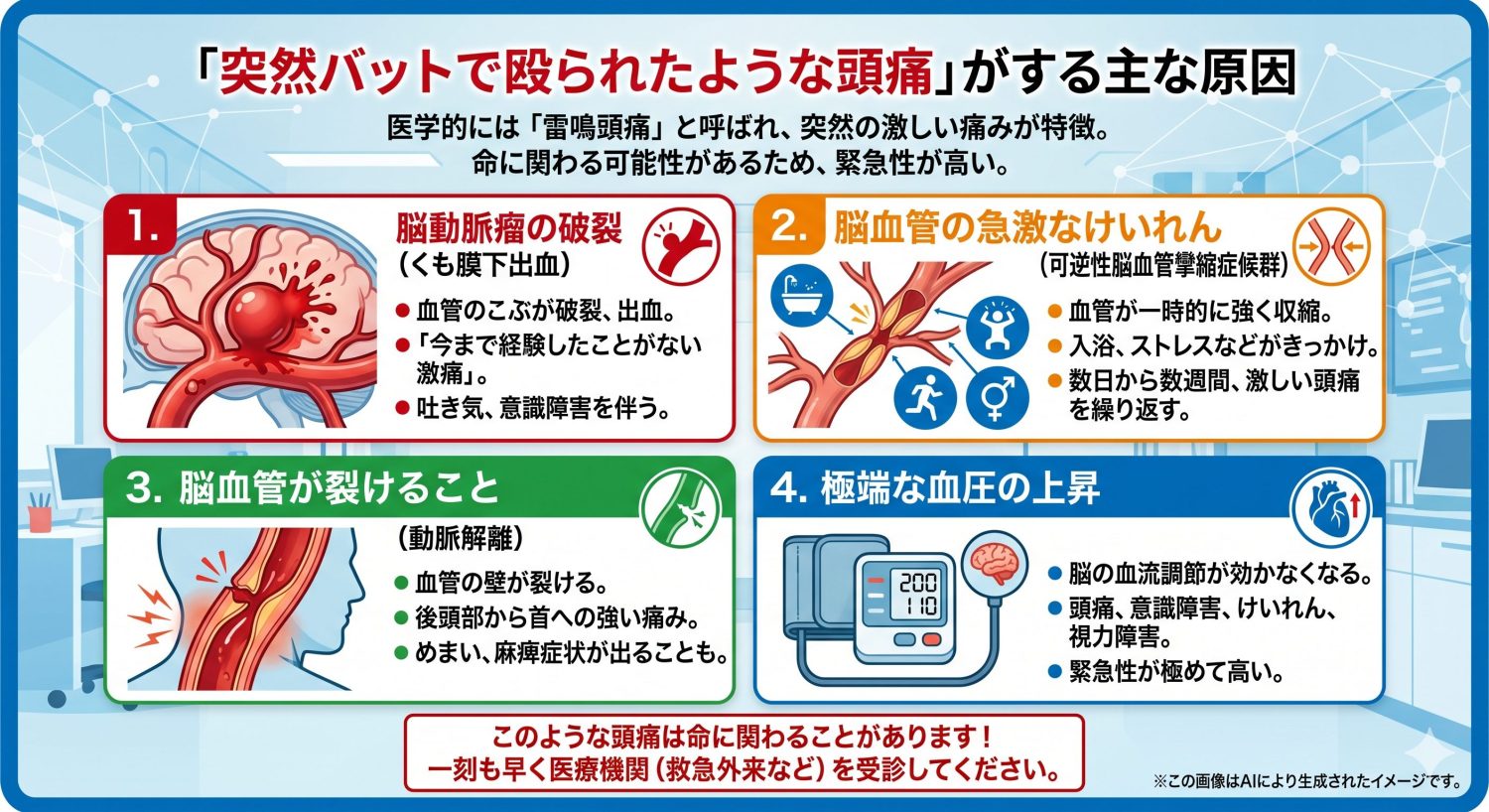 「突然バットで殴られたような頭痛」がする原因