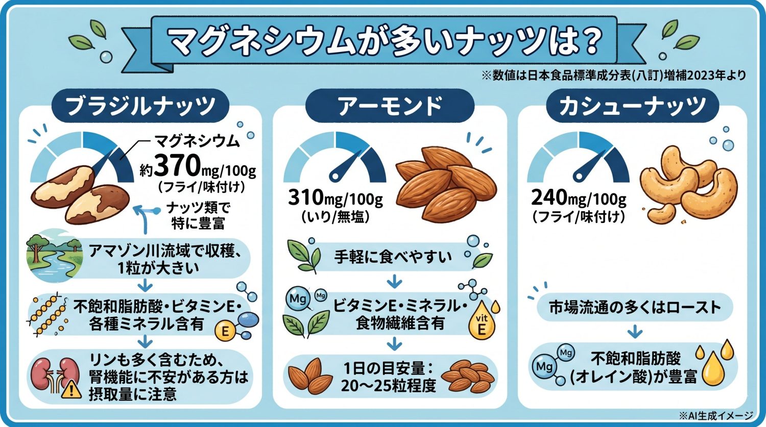 マグネシウムが多いナッツは？