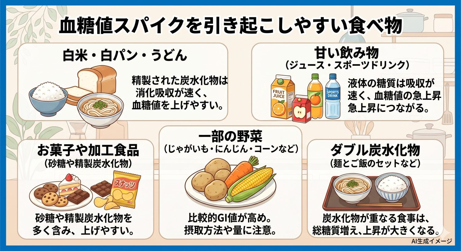 血糖値スパイクを引き起こしやすい食べ物