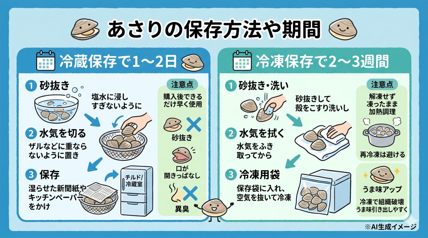 あさりの保存方法や期間