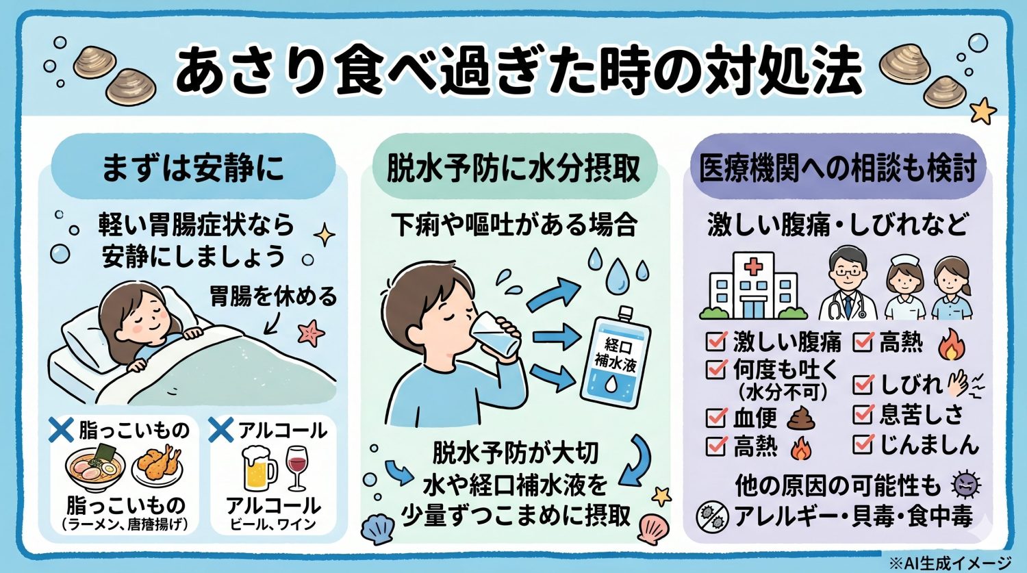 あさりを食べ過ぎた時の対処法