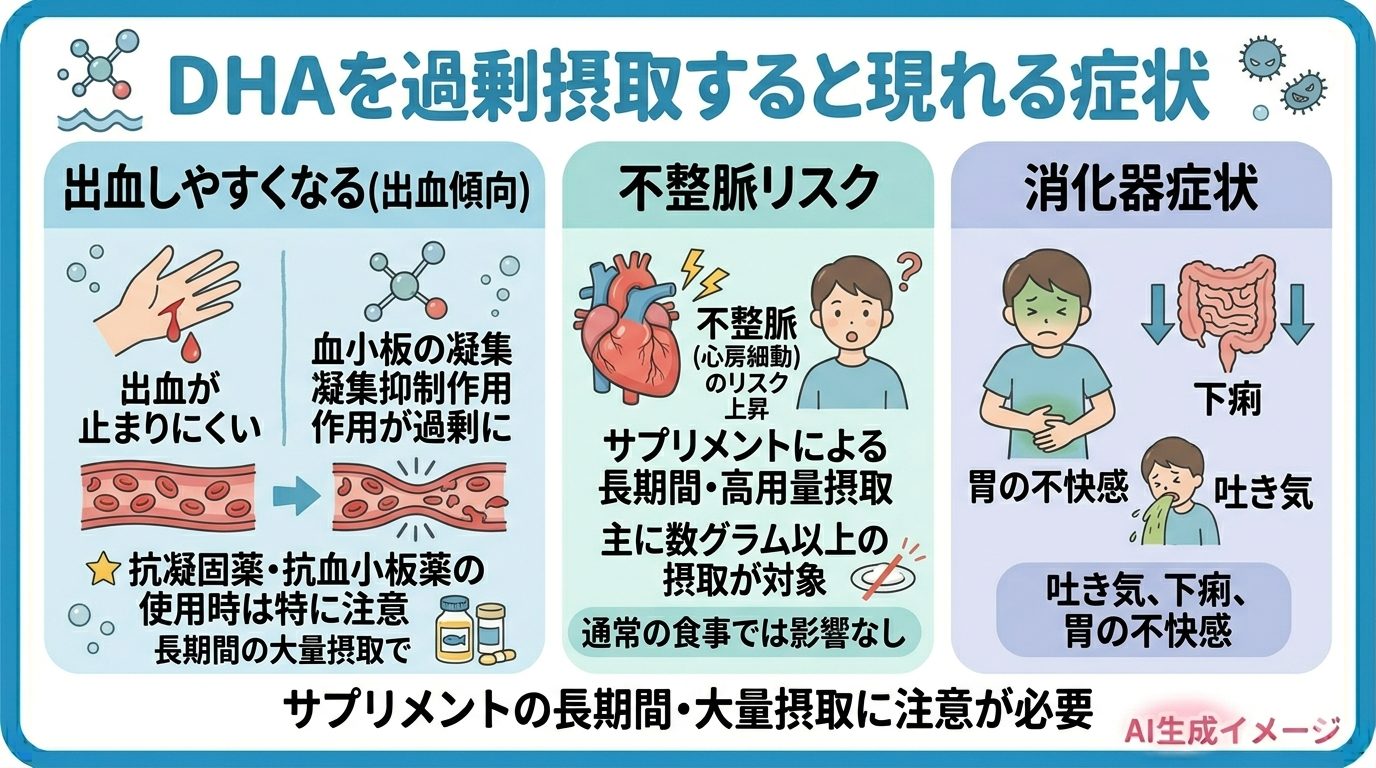 DHAを過剰摂取すると現れる症状