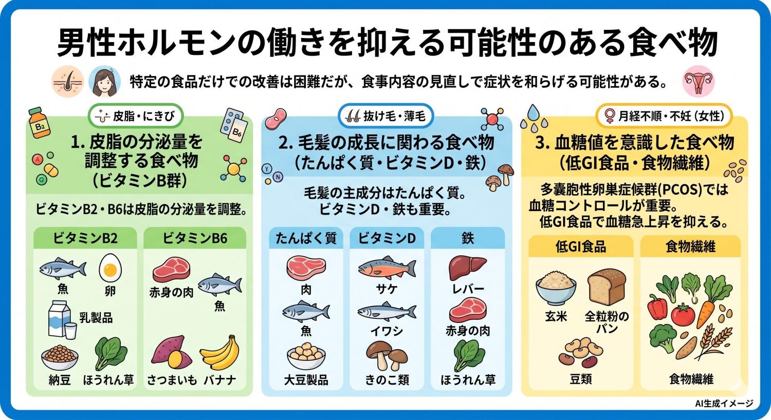 男性ホルモンの働きを抑える食べ物