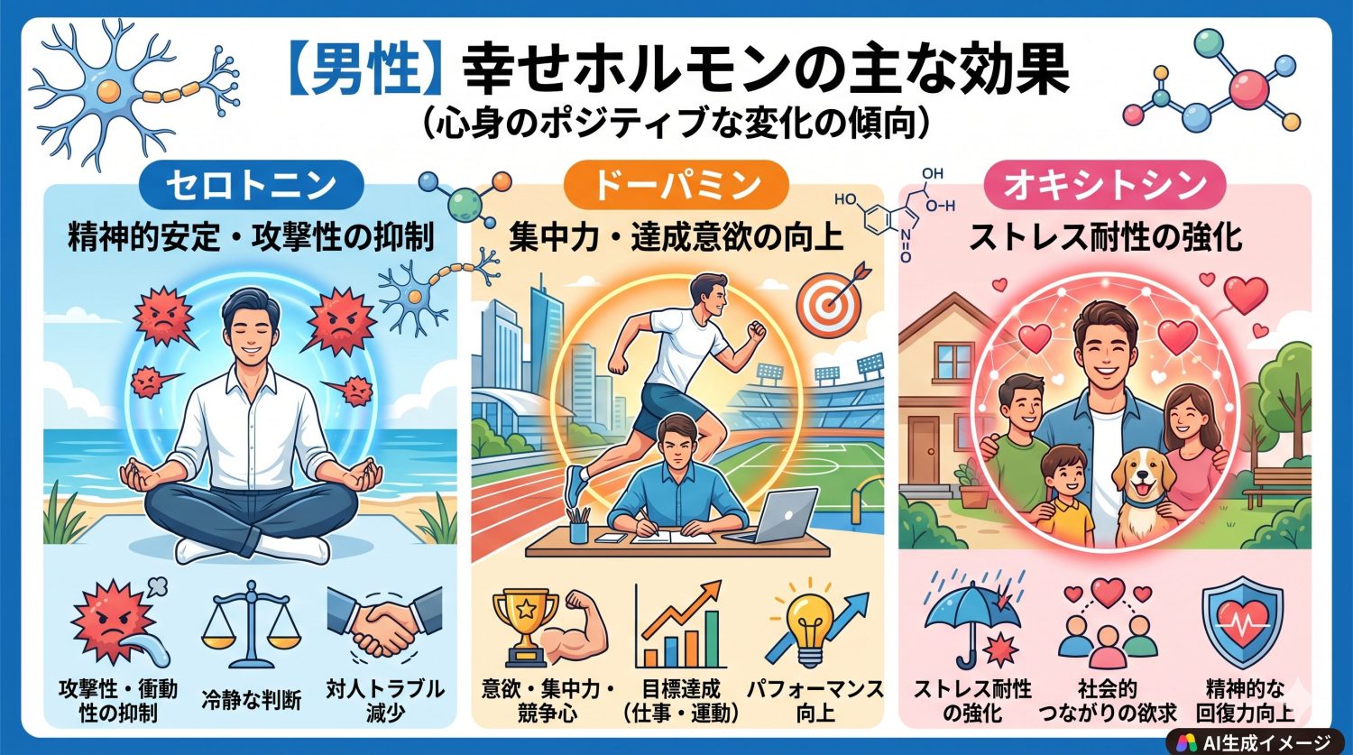 【男性】幸せホルモンが分泌されるとどんな効果がある?