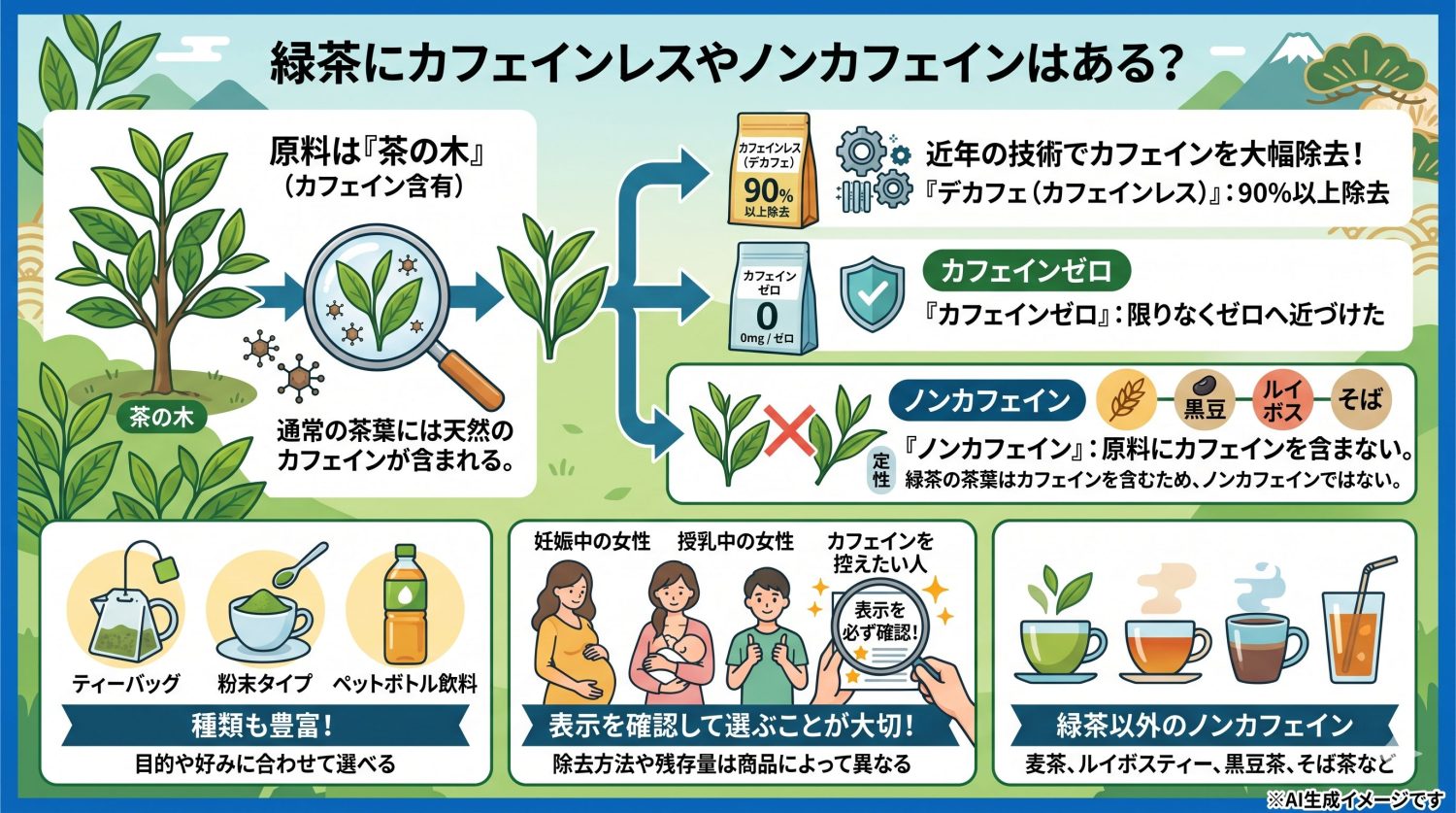 緑茶にカフェインレスやノンカフェインはある？