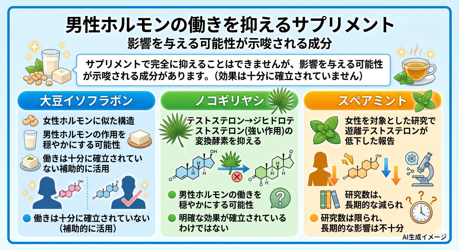 男性ホルモンの働きを抑えるサプリメント