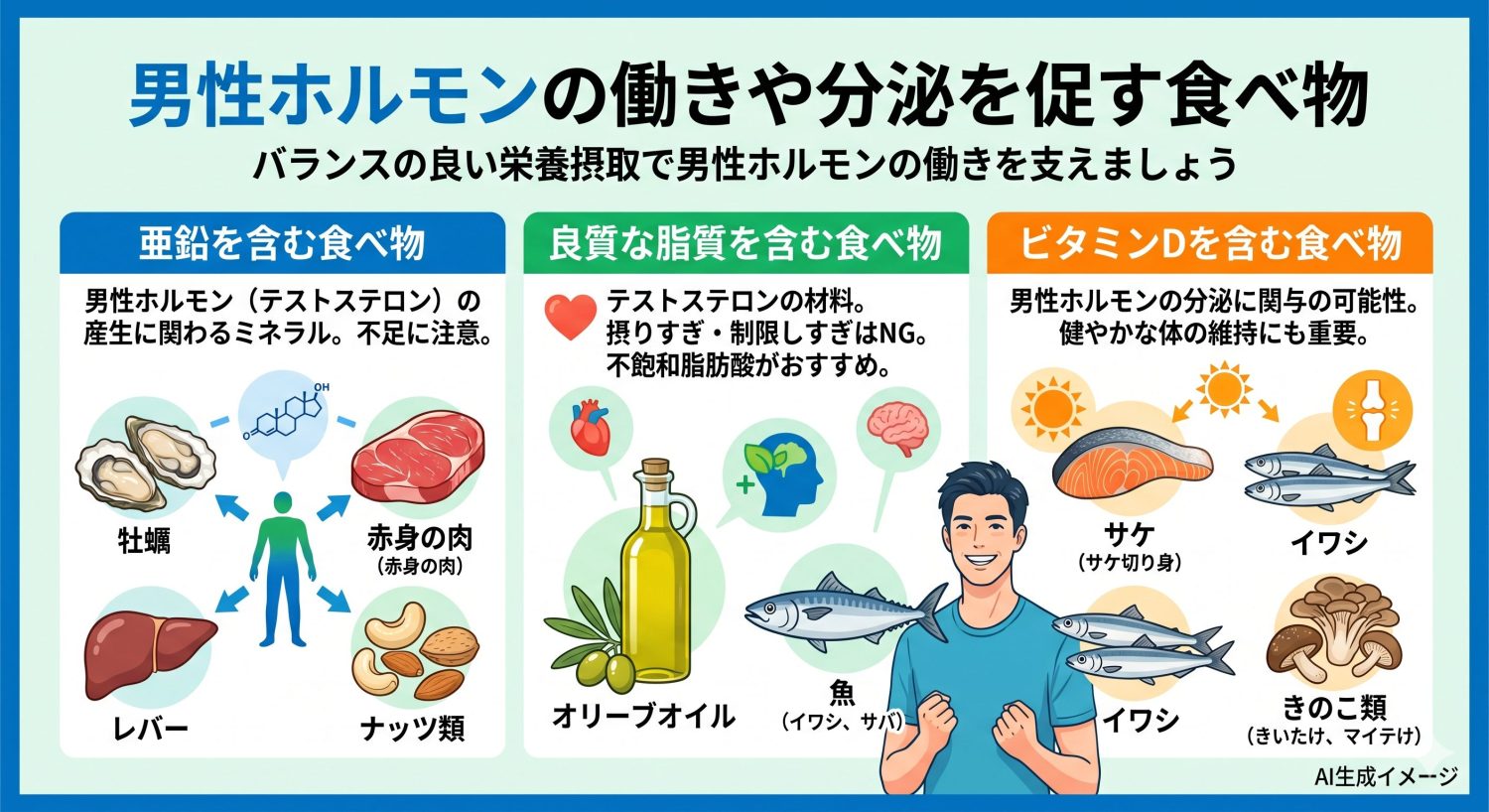 男性ホルモンの働きや分泌を促す食べ物