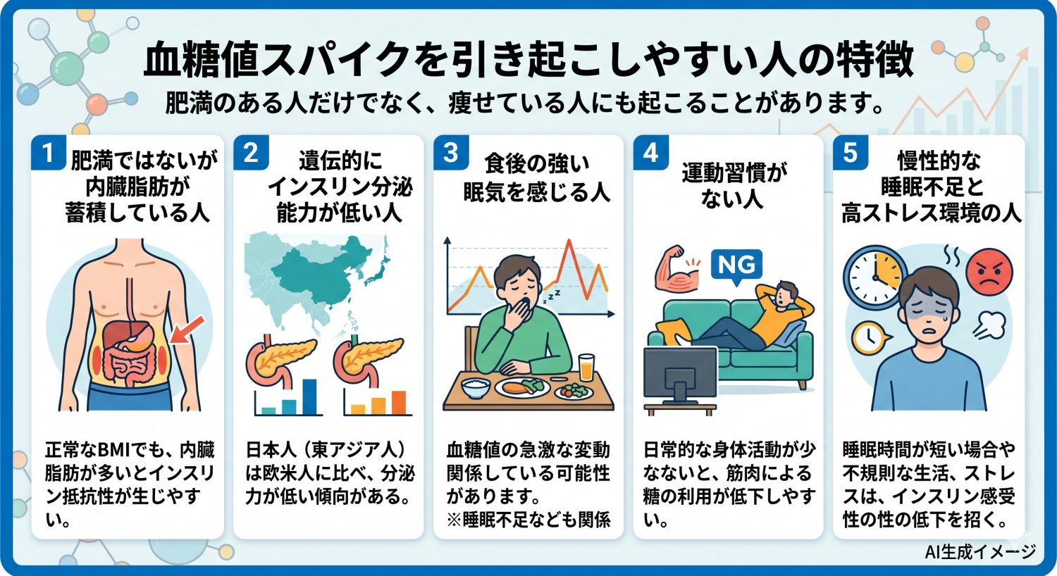 血糖値スパイクを引き起こしやすい人の特徴
