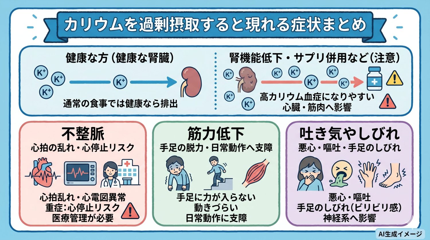 カリウムを過剰摂取すると現れる症状