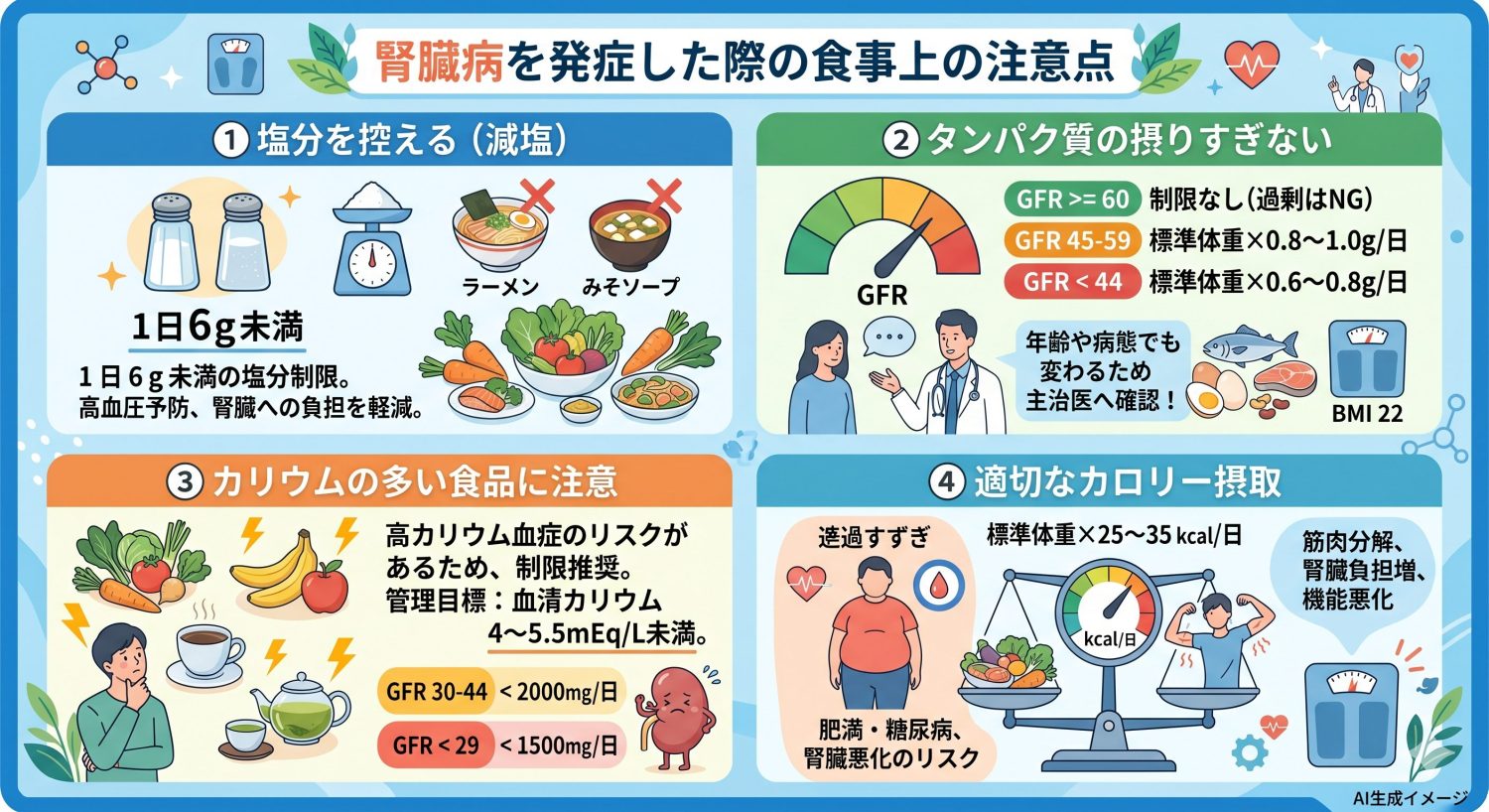 腎臓病を発症した際の食事上の注意点