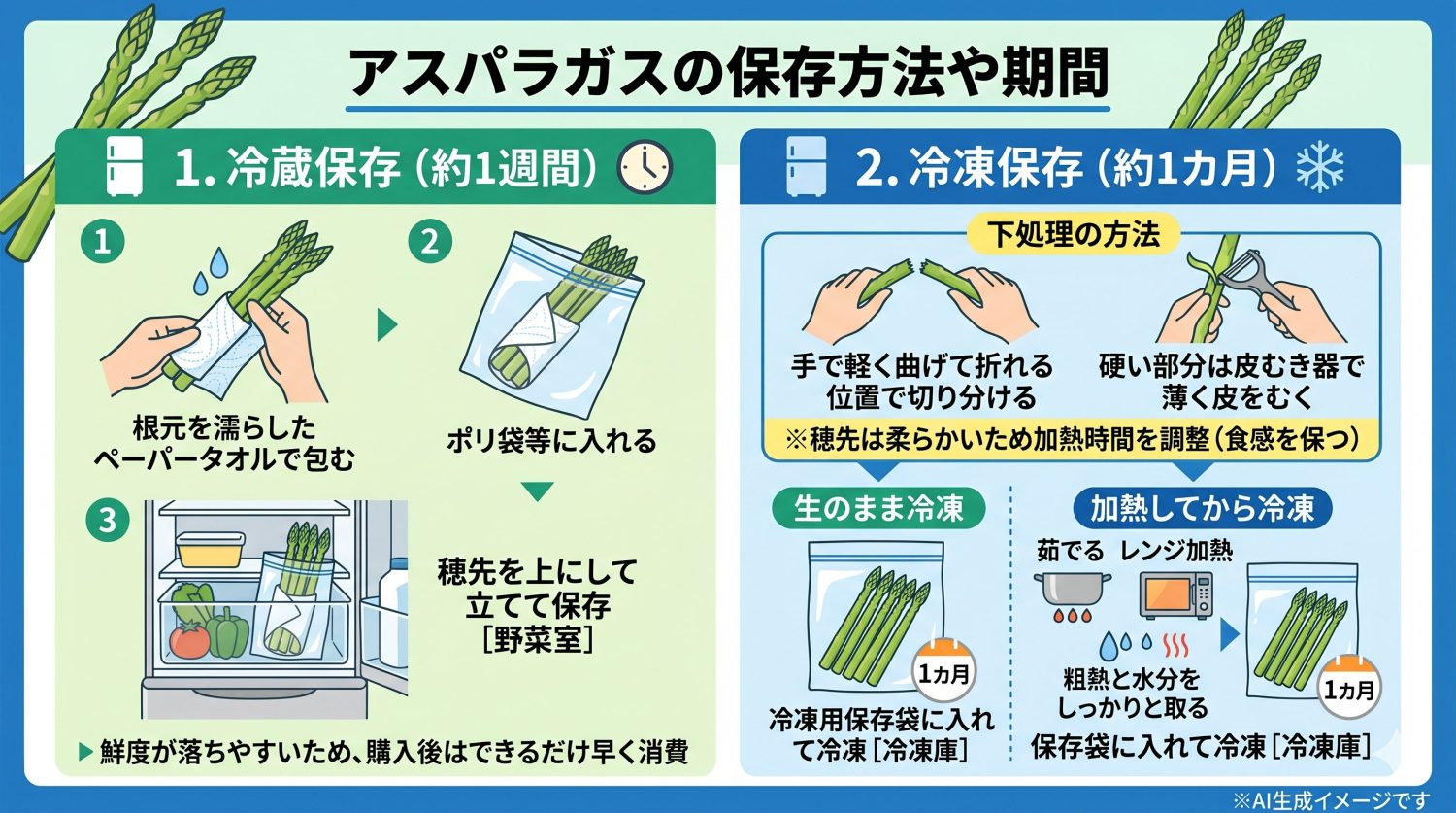 アスパラガスの保存方法や期間